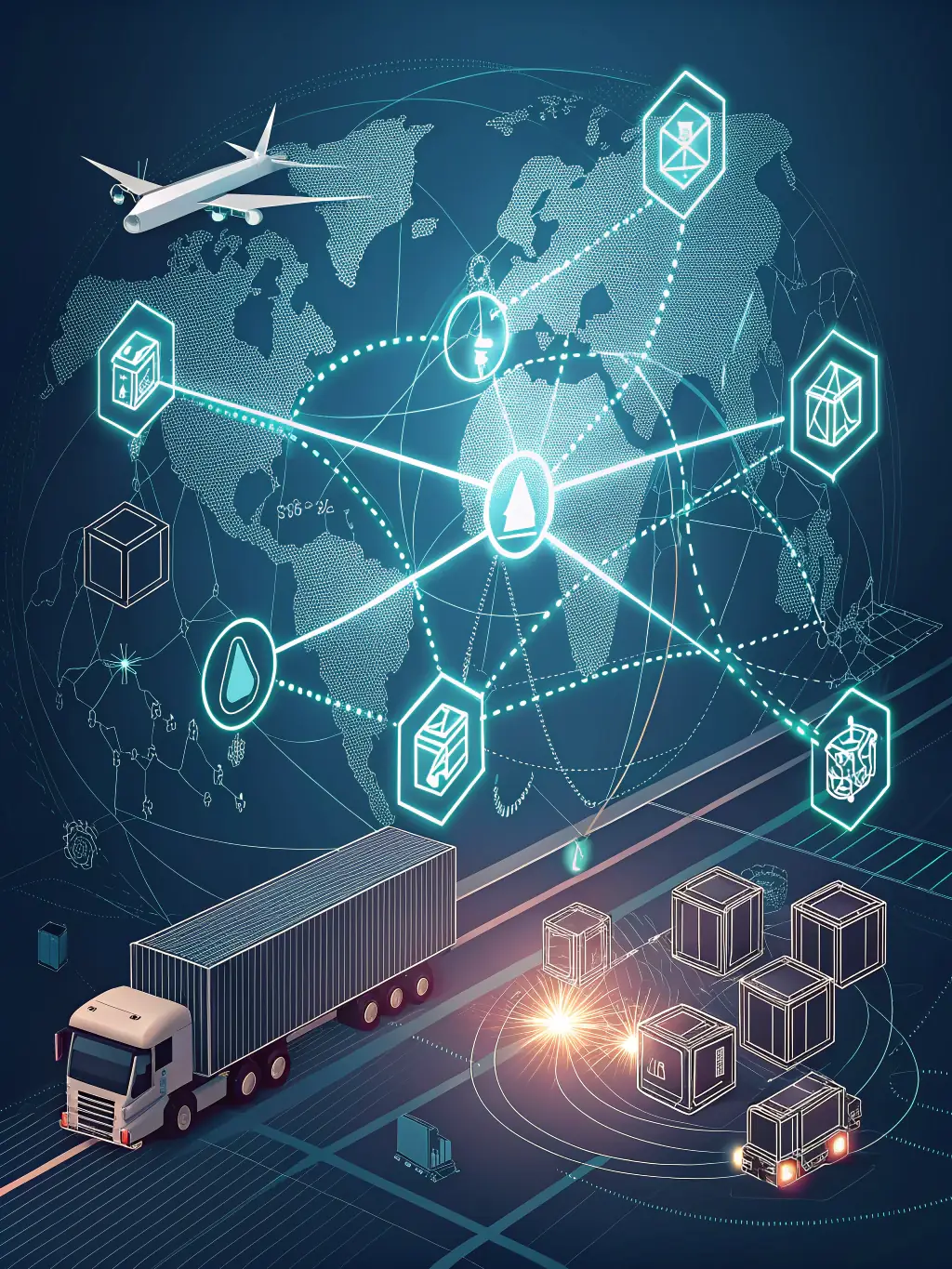 A graphic illustrating a secure and transparent supply chain network, emphasizing the importance of security in maritime operations.