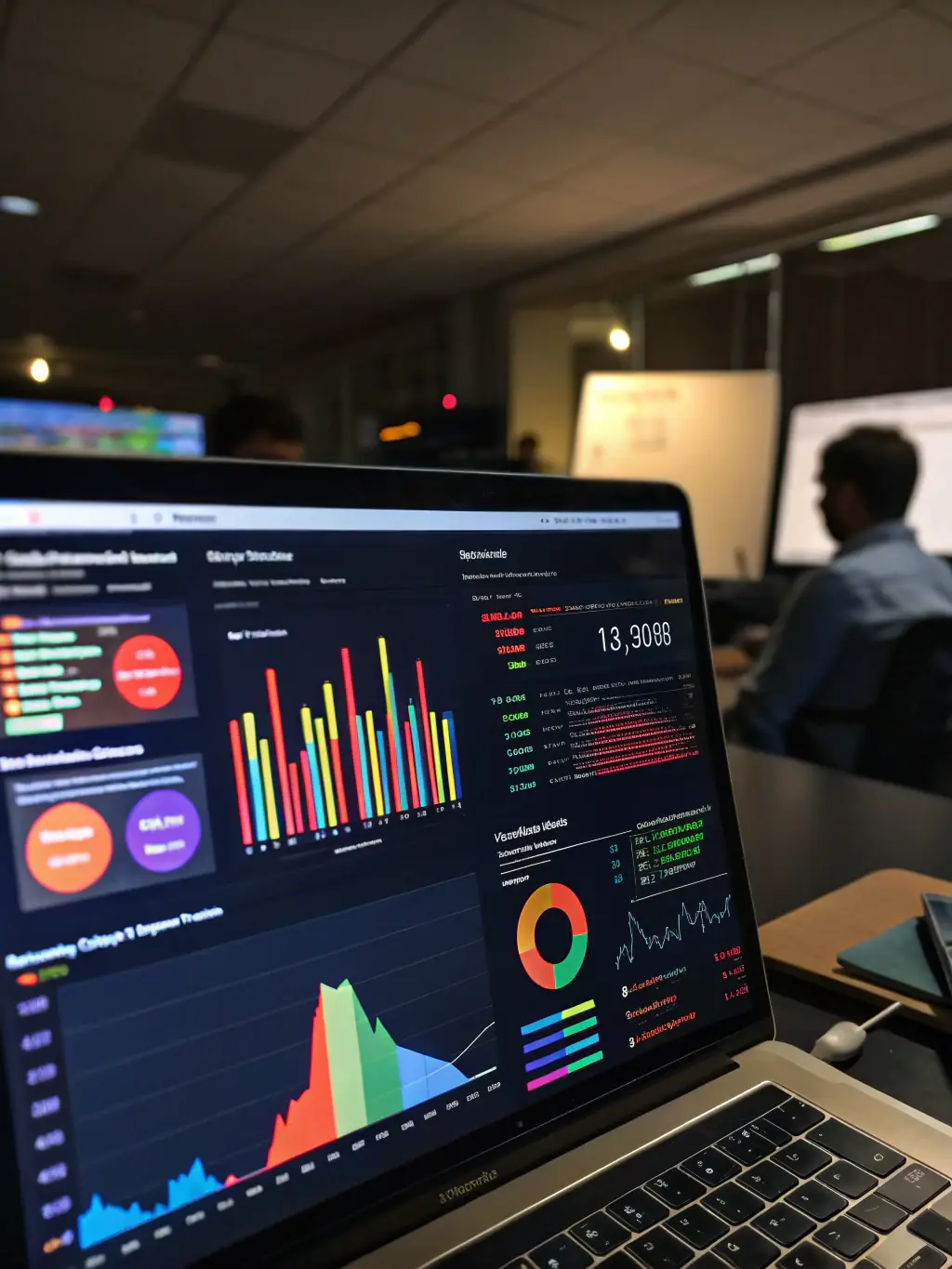 A data visualization dashboard showing key performance indicators (KPIs) for port operations, highlighting efficiency gains through data-driven insights provided by Bleu Intelligence.